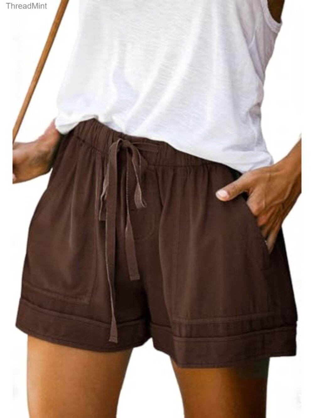 Women's High Waist Cotton Drawstring Casual Summer Shorts with Pocket
